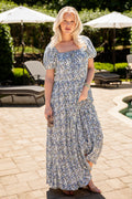 Porcelain Petals Blue Floral Maxi Dress