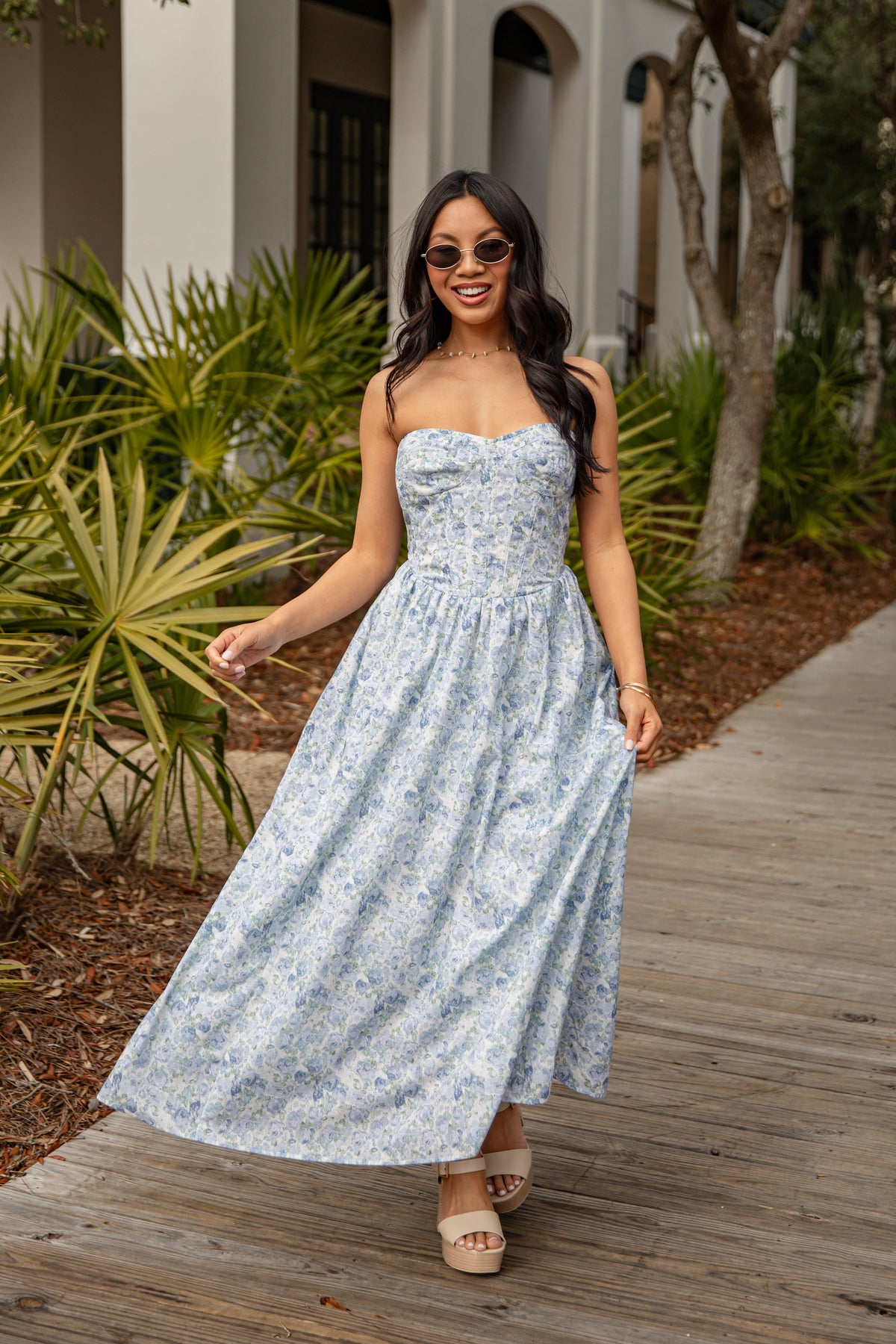 Coastal Heirloom Blue Floral Maxi Dress