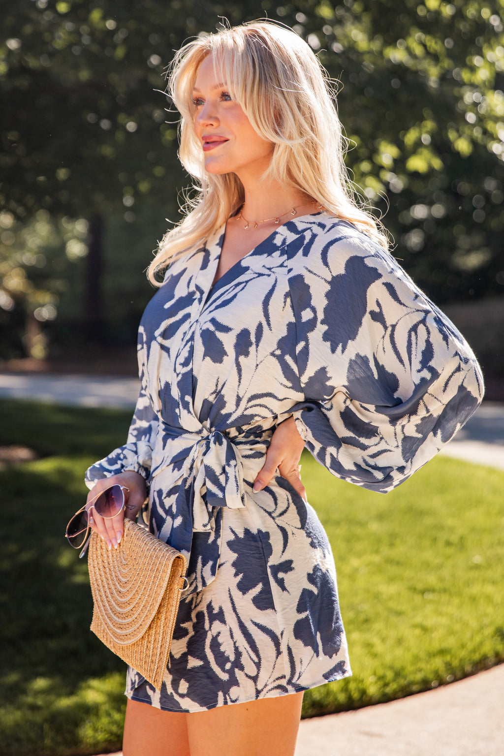 In A Good Place Blue Wrap Mini Dress