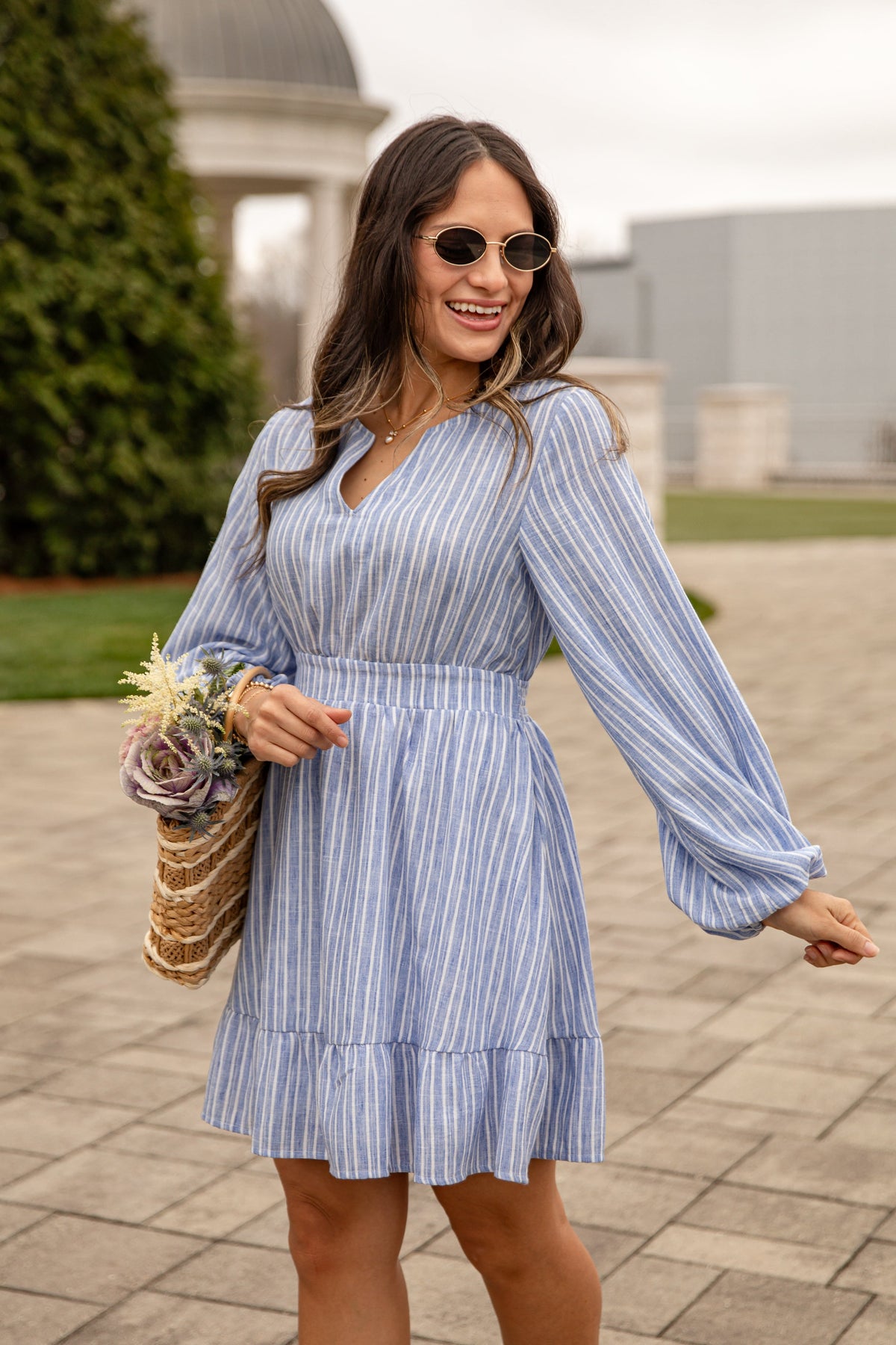 FINAL SALE - Seaside Breeze Blue Striped Mini Dress