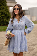 FINAL SALE - Seaside Breeze Blue Striped Mini Dress