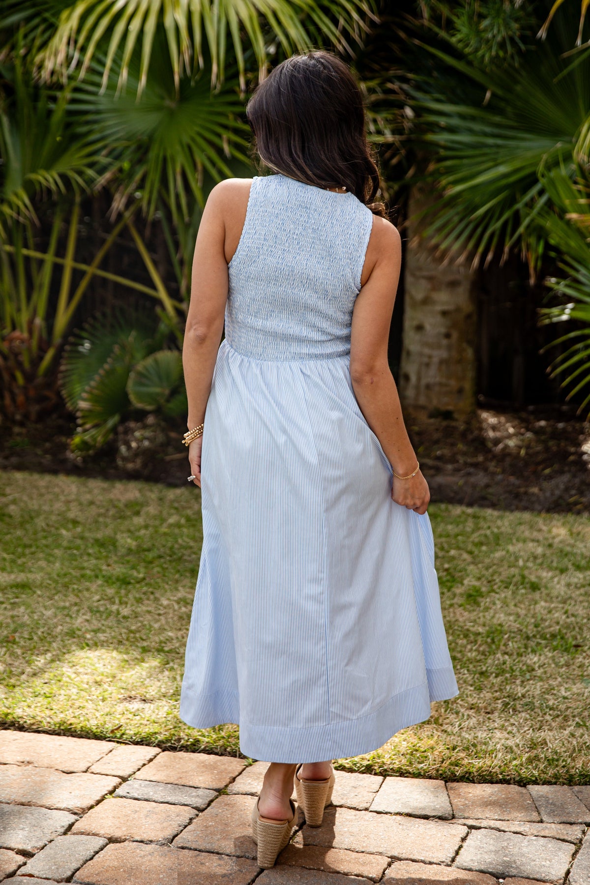 Sweet Serenity Stripe Smocked Midi Dress