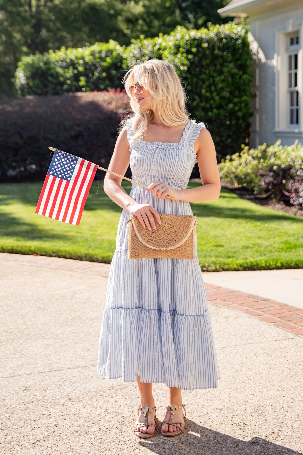 Open Air Blue Stripe Tiered Maxi Dress