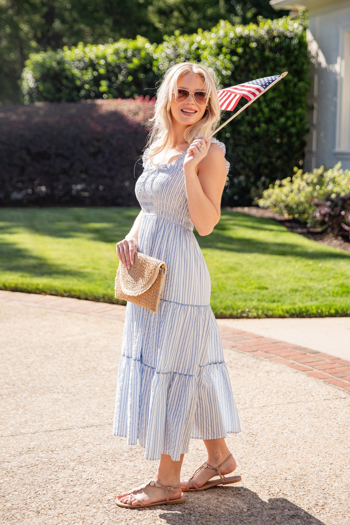 Open Air Blue Stripe Tiered Maxi Dress