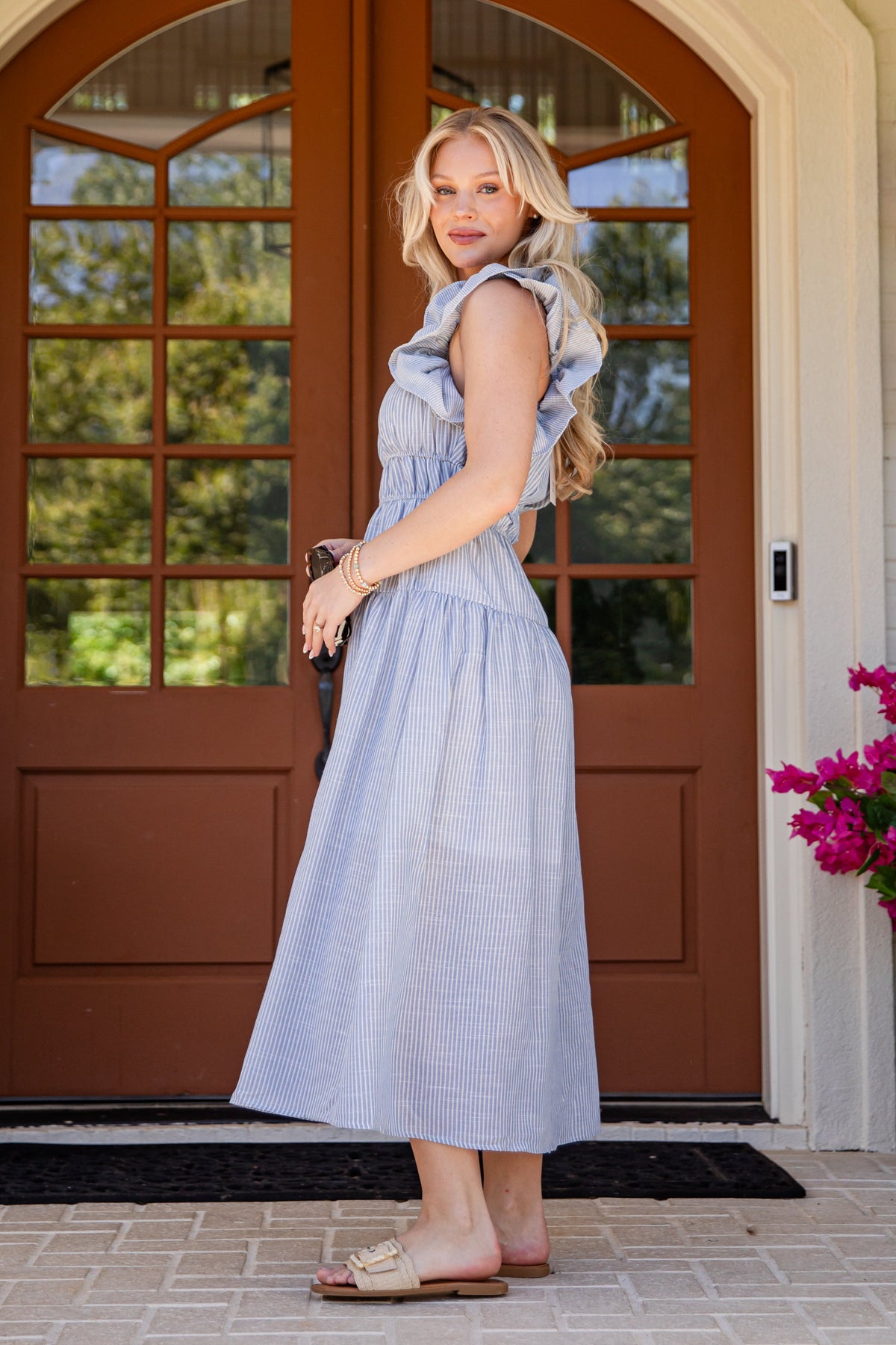 Seabrook Blue Stripe Tiered Midi Dress
