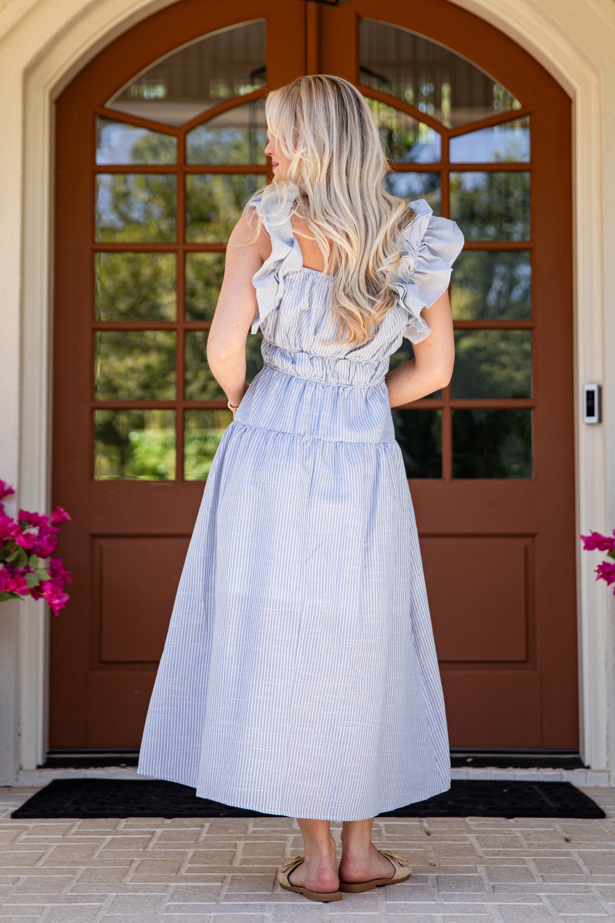 Seabrook Blue Stripe Tiered Midi Dress