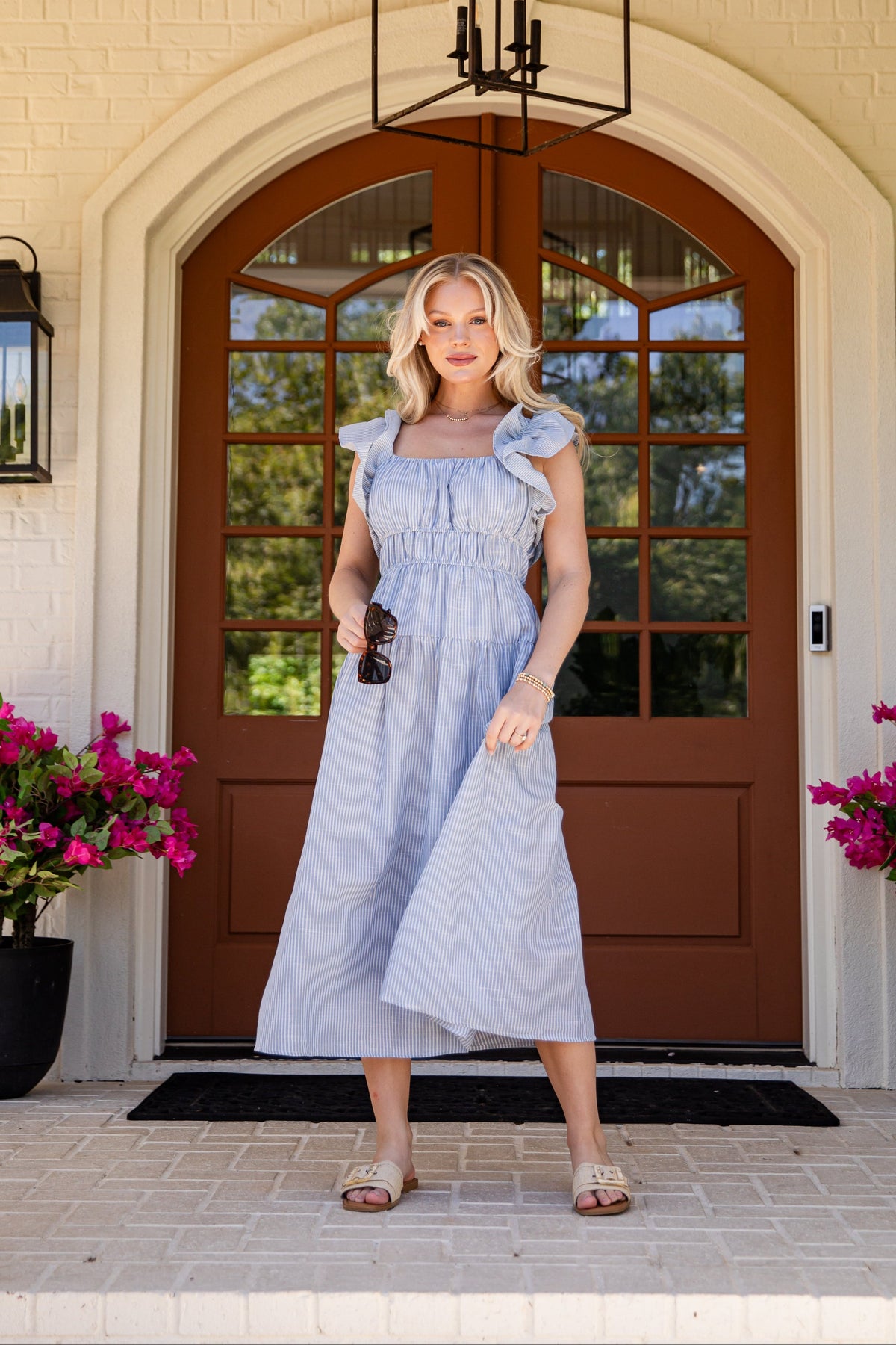 Seabrook Blue Stripe Tiered Midi Dress