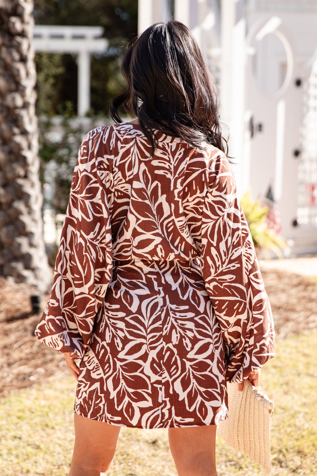 FINAL SALE - Wandering Heart Brown Print Wrap Mini Dress