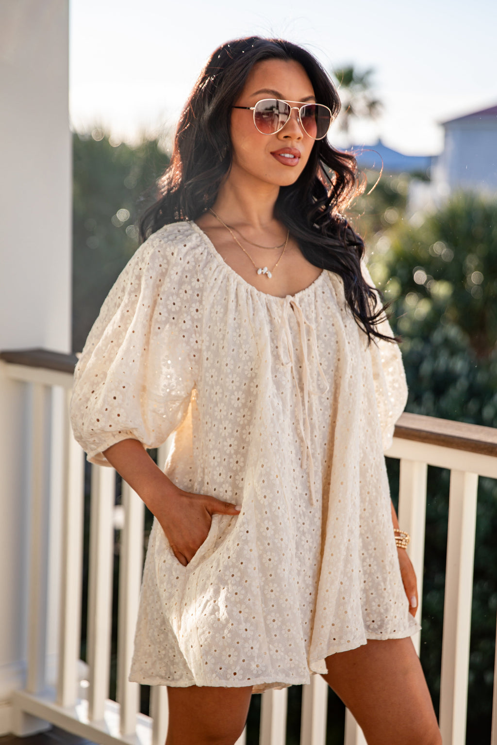 FINAL SALE - Delicate Charm Eyelet Romper