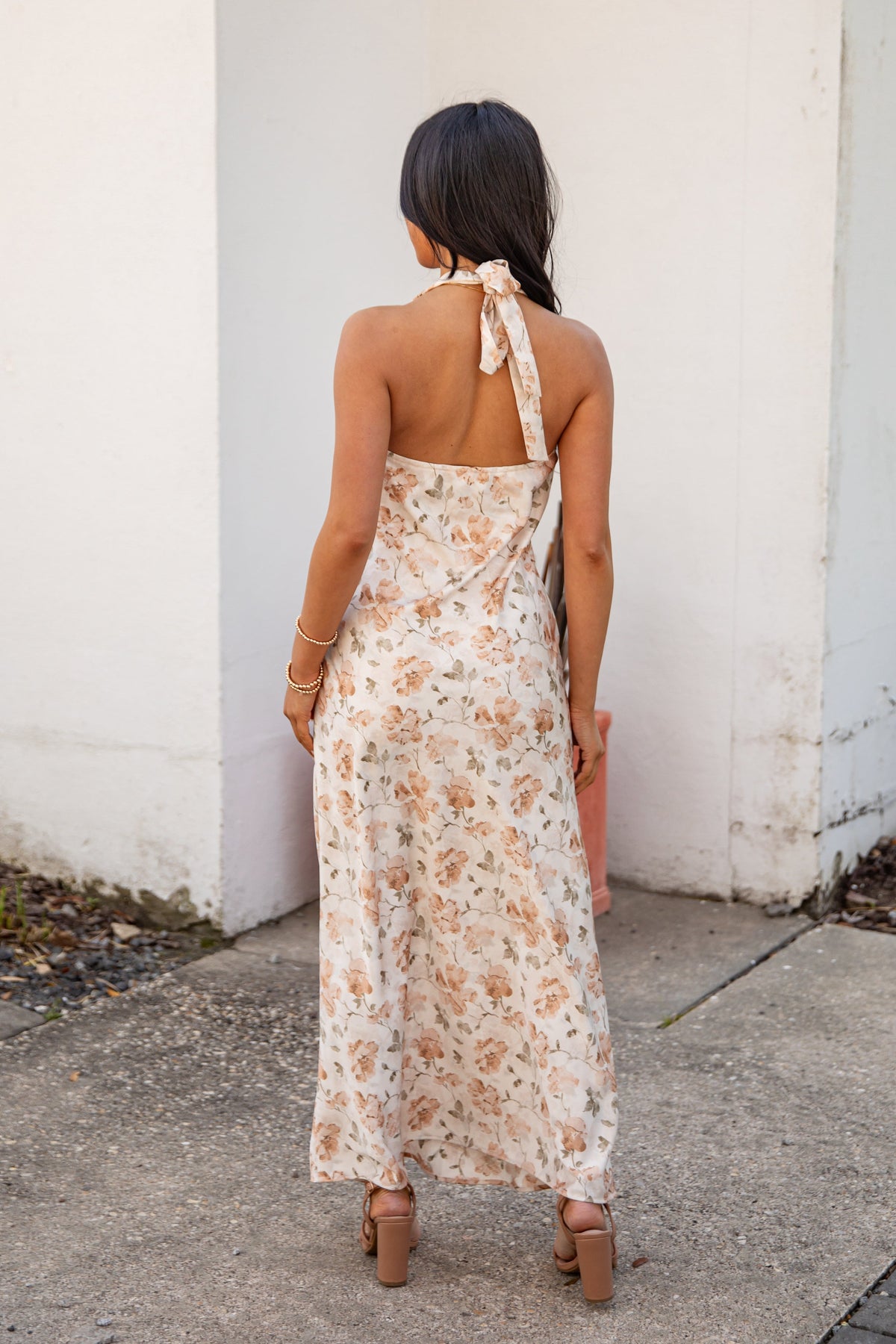Blush Petals Cream Floral Halter Maxi Dress