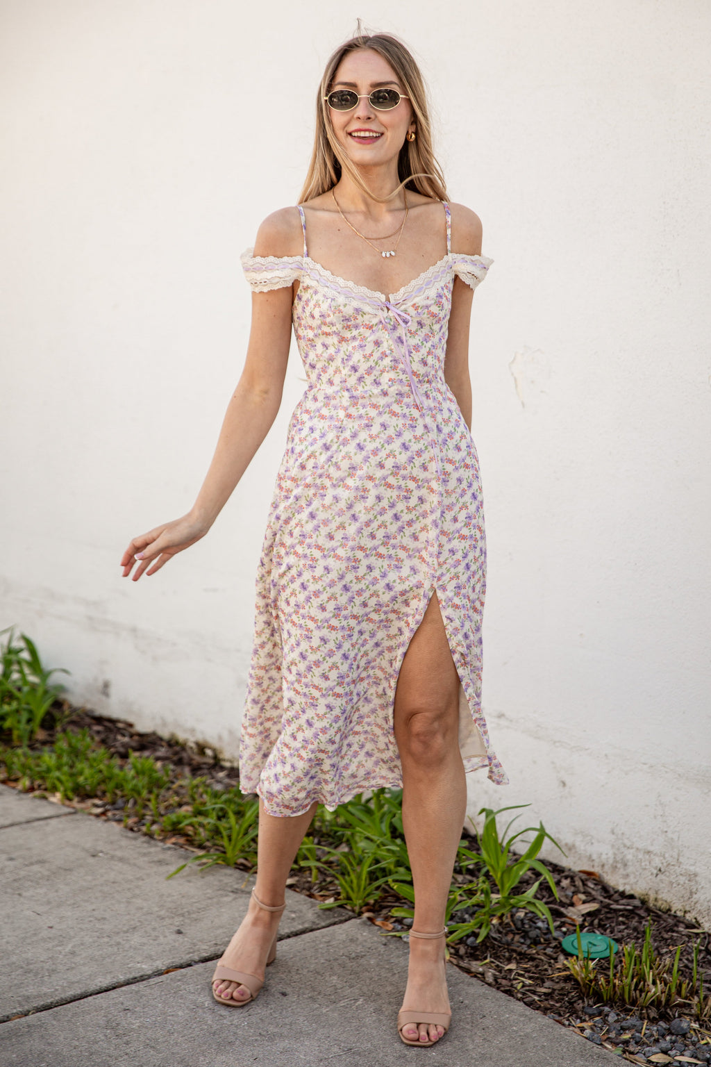 Floral Fixation Cream Midi Dress