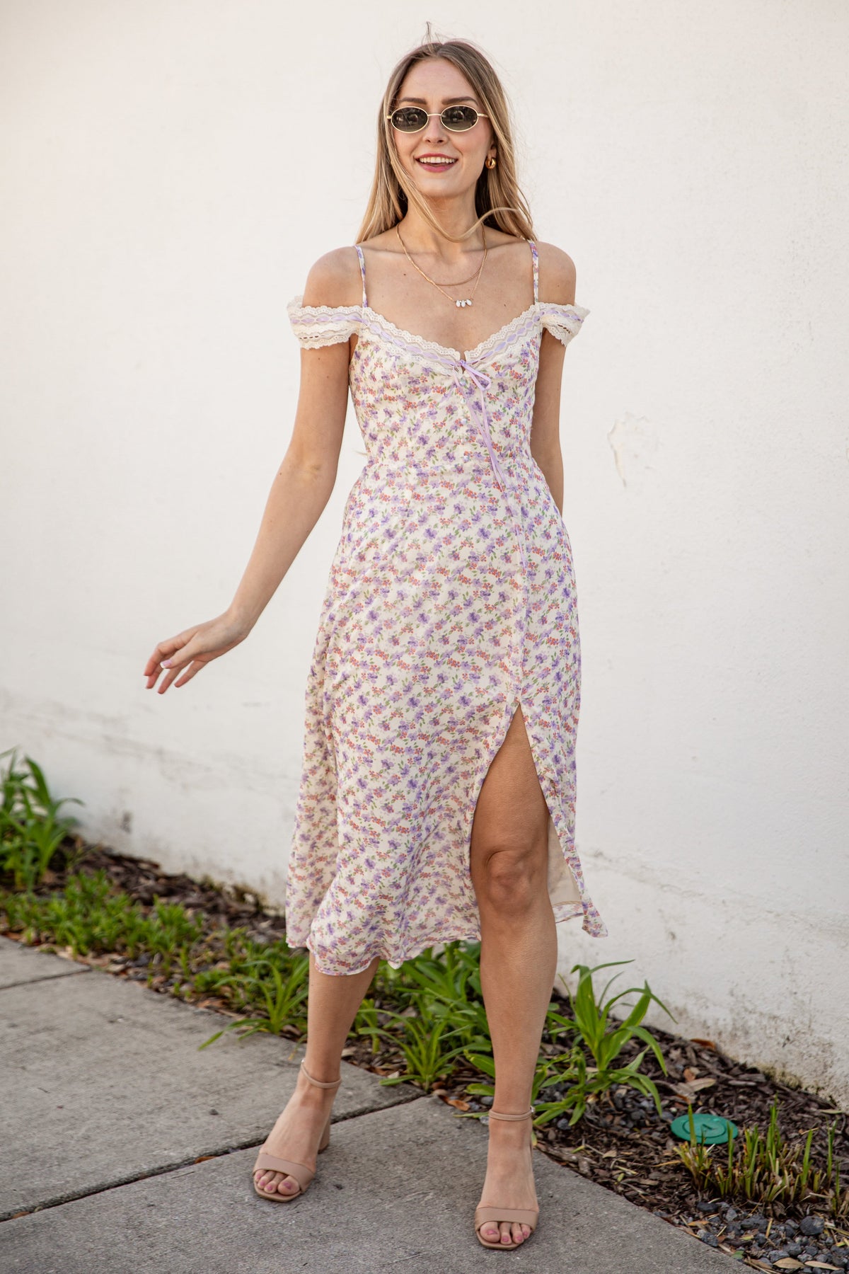 Floral Fixation Cream Midi Dress