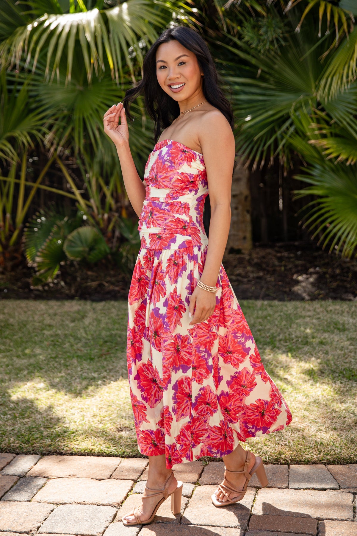 Makes You Happy Cream Floral Midi Dress