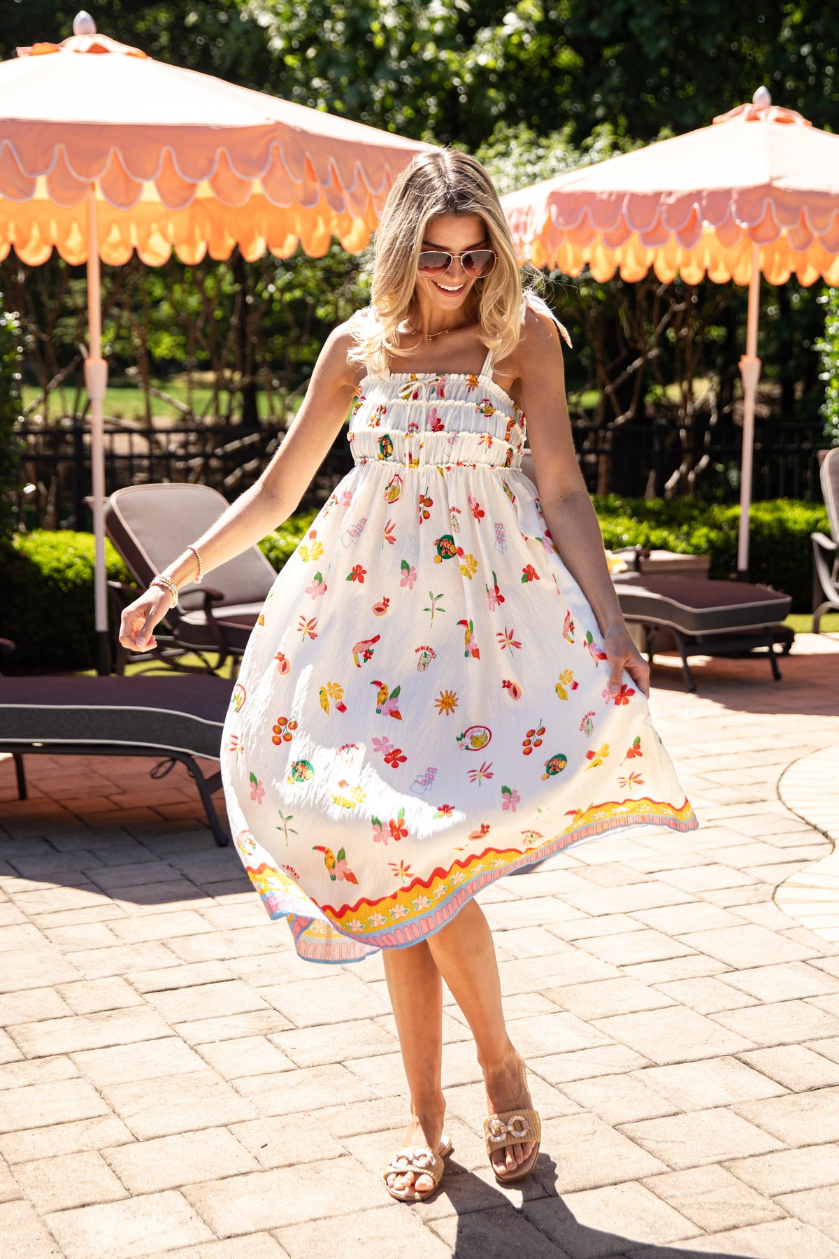 Summer Harvest Print Cream Midi Dress