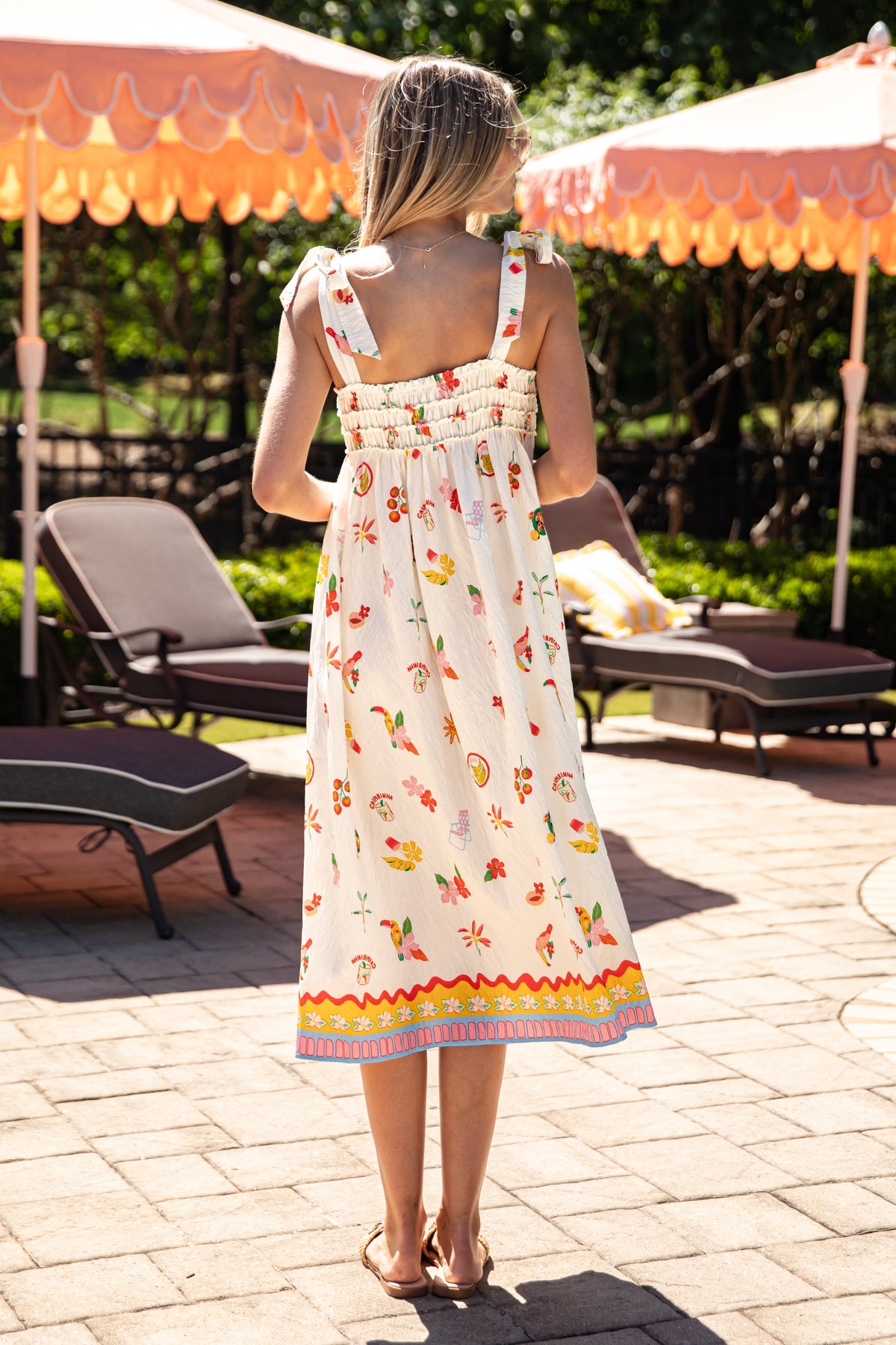Summer Harvest Print Cream Midi Dress