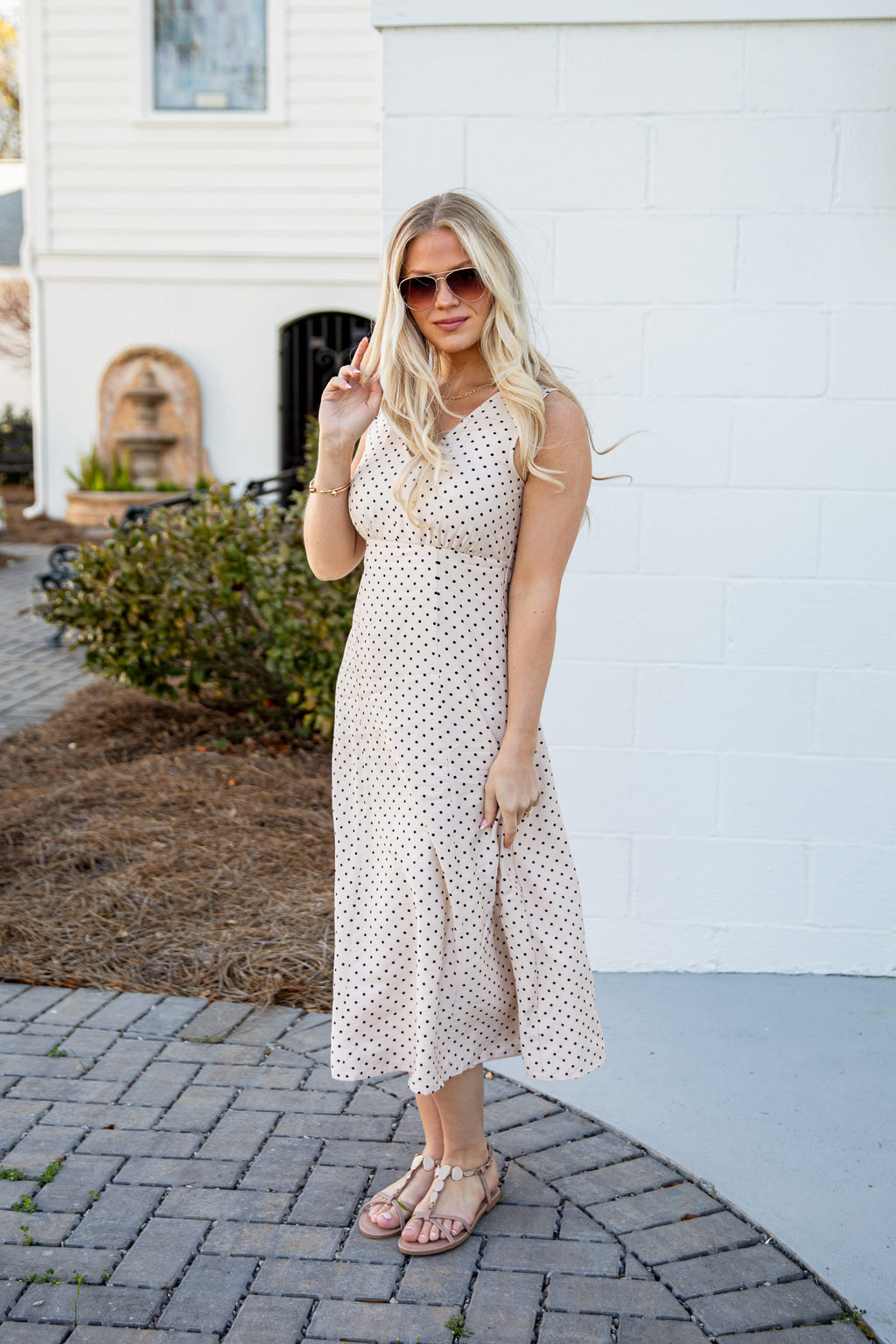 Dressed For The Day Polka Dot Cream Midi Dress