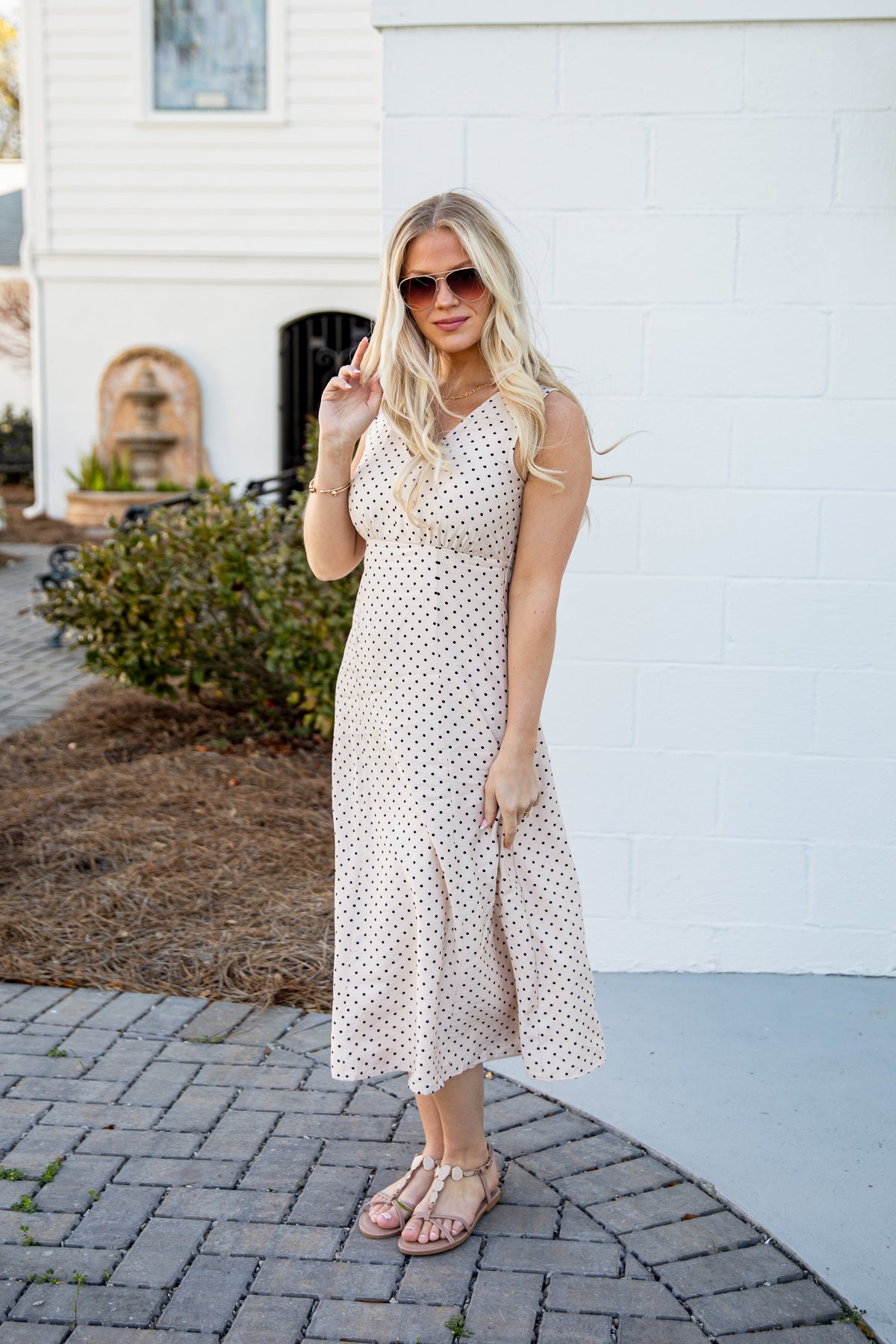 Dressed For The Day Polka Dot Cream Midi Dress