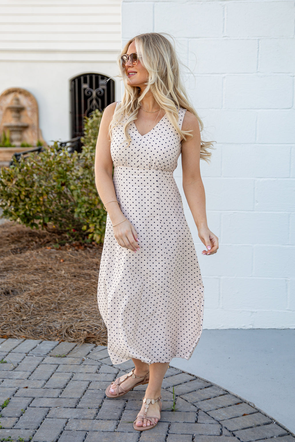 Dressed For The Day Polka Dot Cream Midi Dress