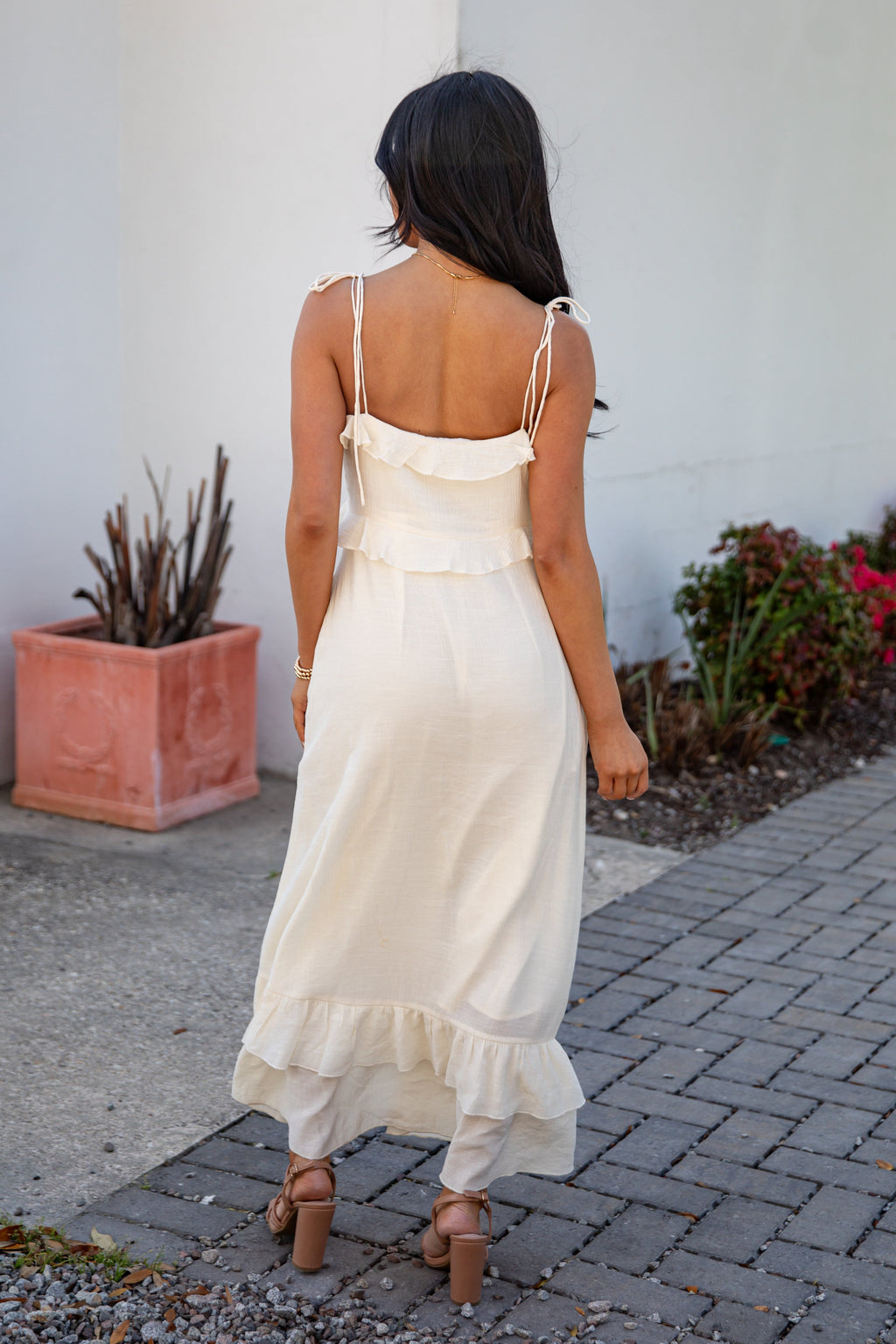 Always Invited Cream Ruffle Midi Dress