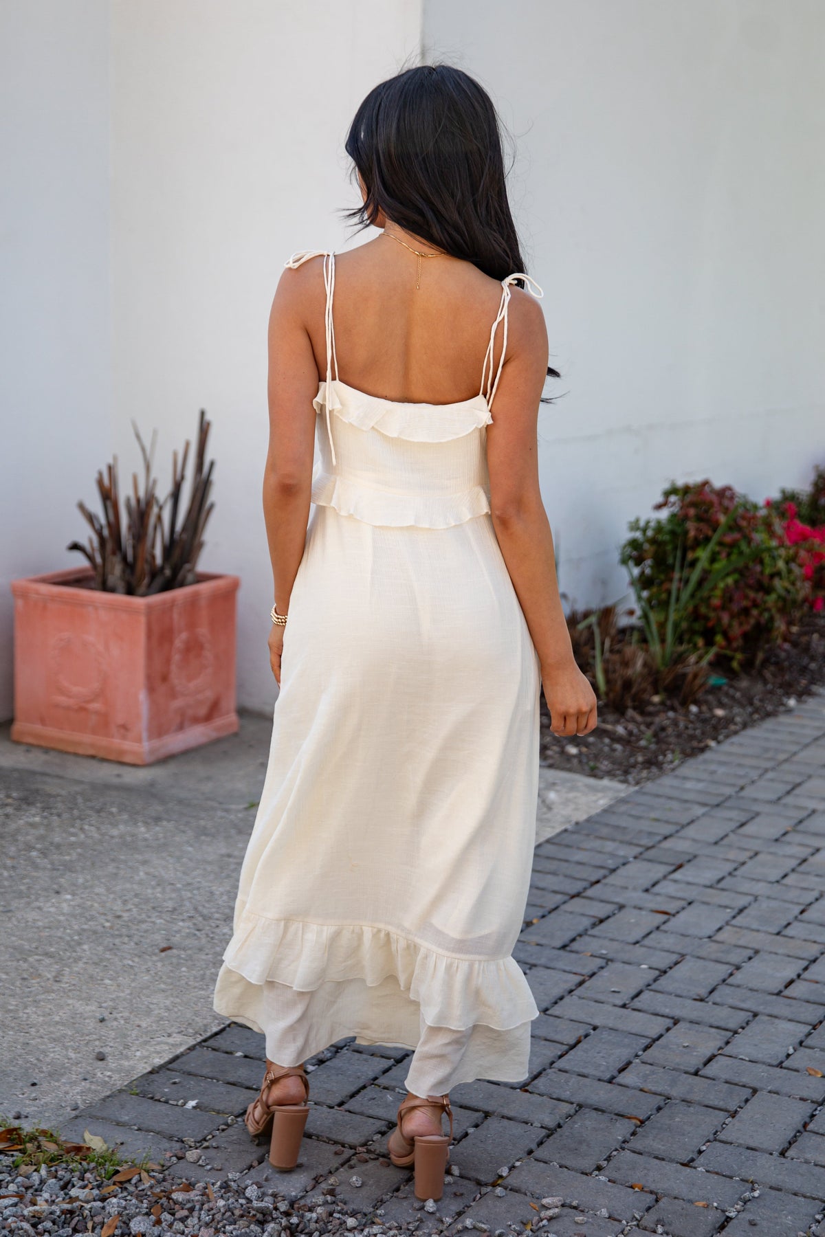 Always Invited Cream Ruffle Midi Dress