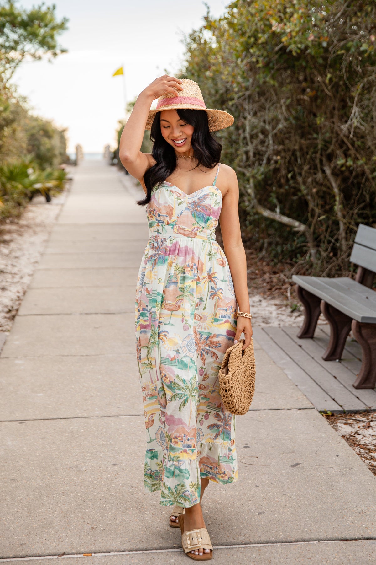 FINAL SALE - Tropical Vacation Off White Maxi Dress