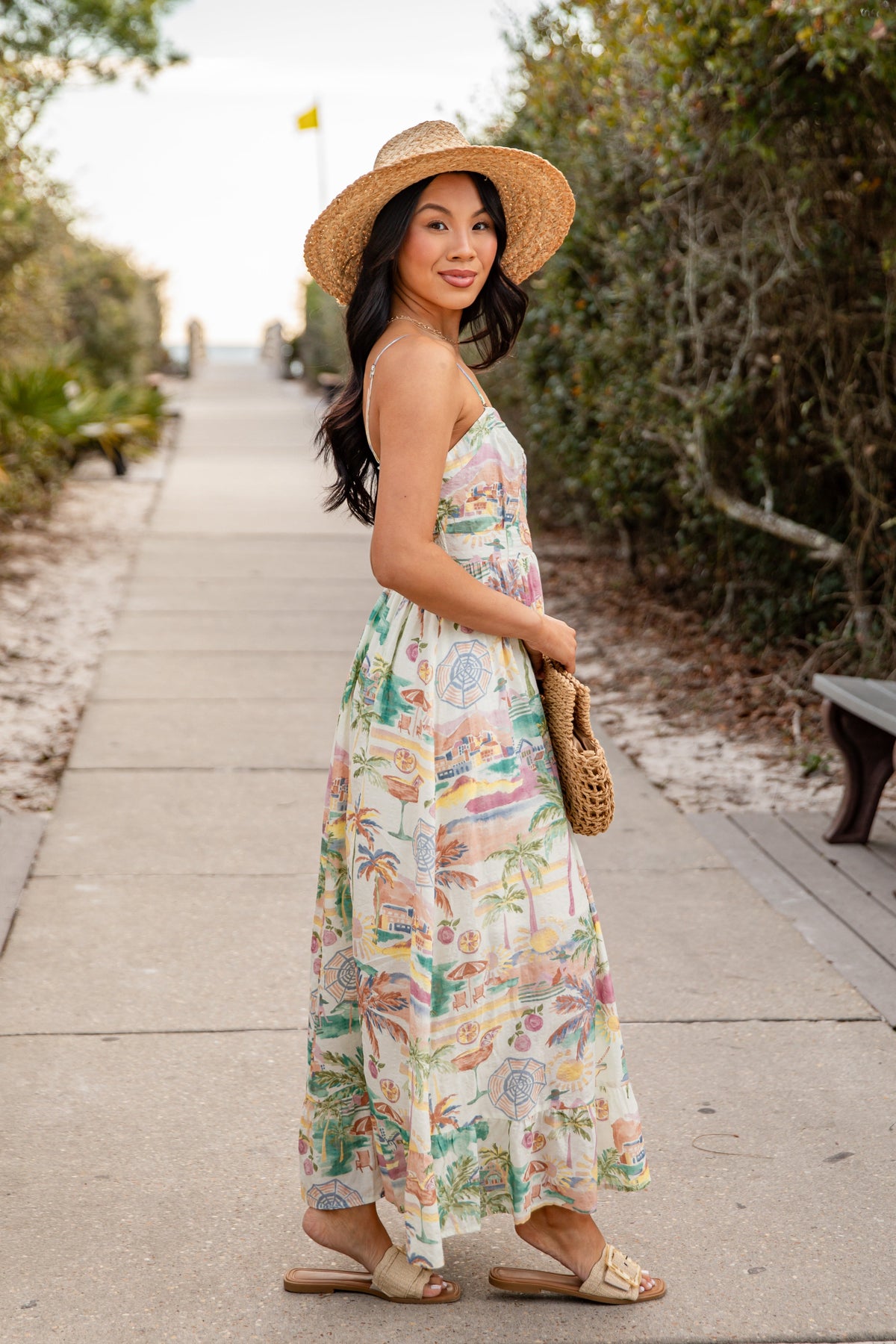 FINAL SALE - Tropical Vacation Off White Maxi Dress