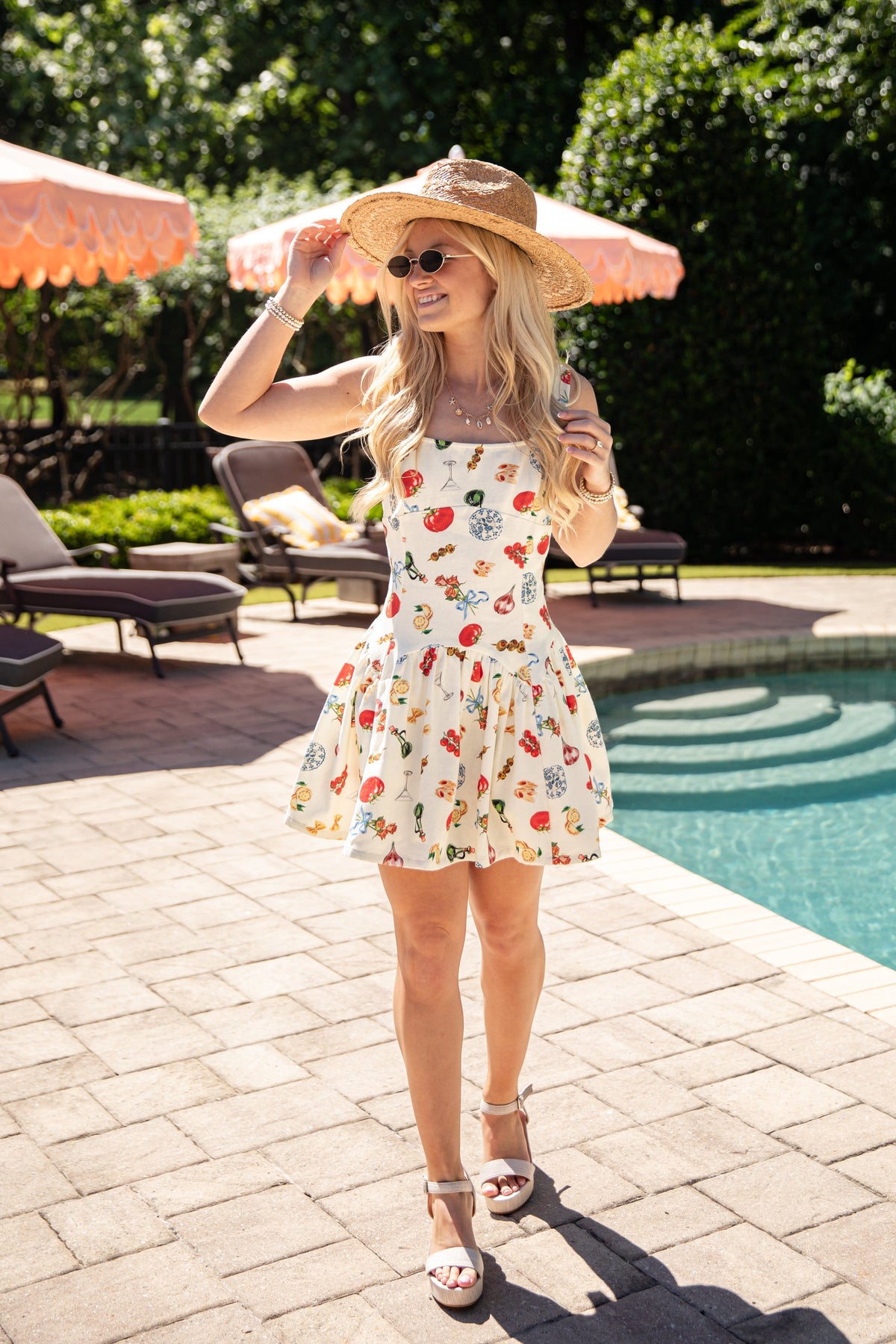 Italian Summer Romance Cream Print Mini Dress