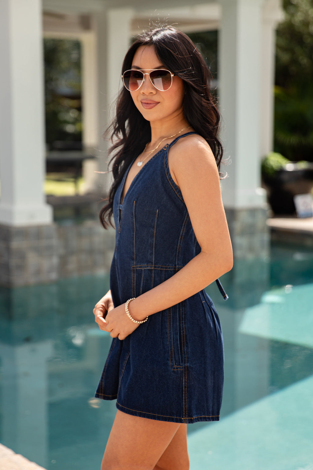FINAL SALE - Denim Debut Dark Wash Romper