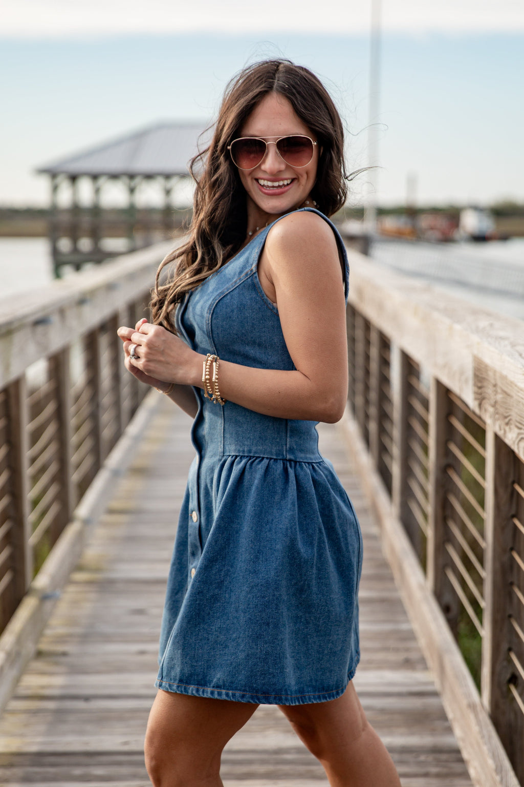 Blue Jean Nights Denim Button Front Mini Dress