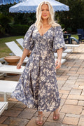 Meet For Tea Denim Floral Maxi Dress