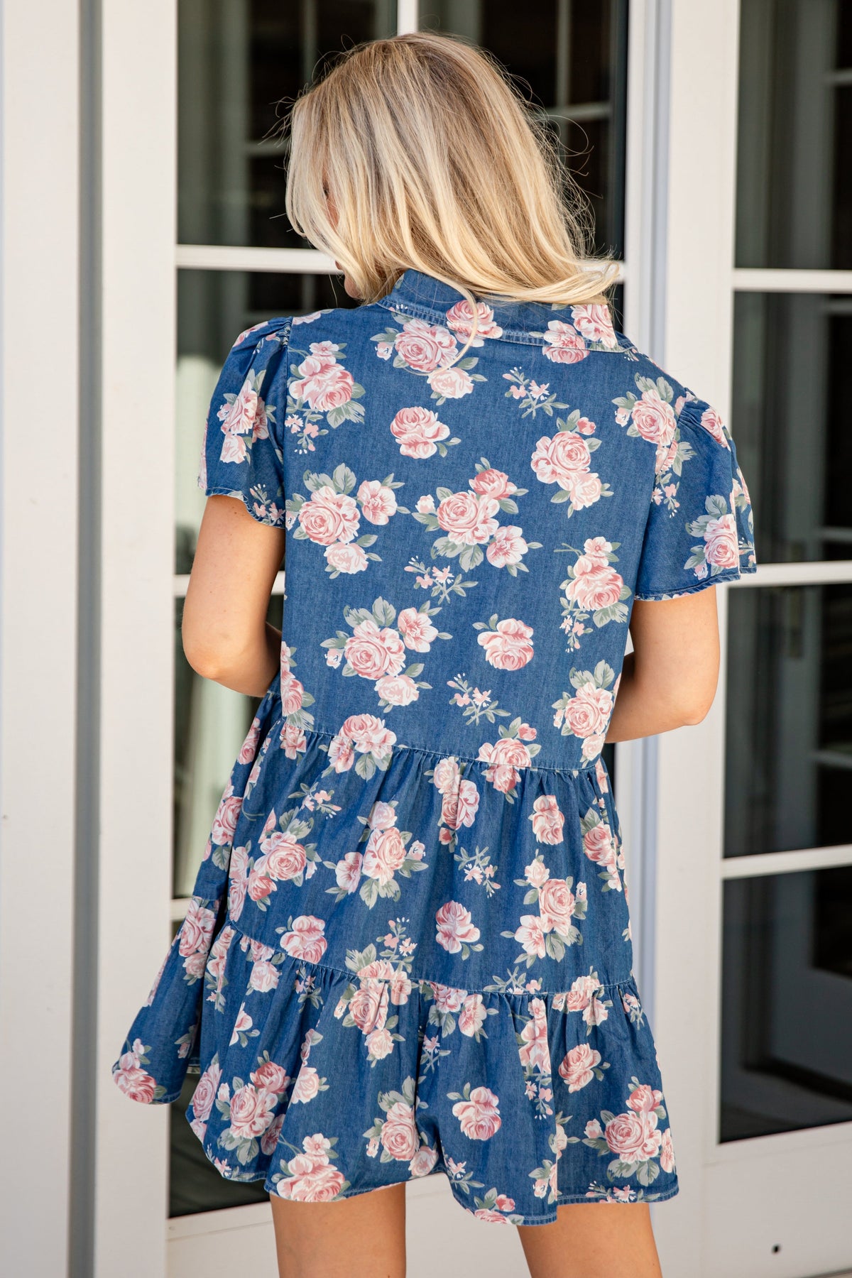 FINAL SALE - In The Air Floral Denim Tiered Mini Dress