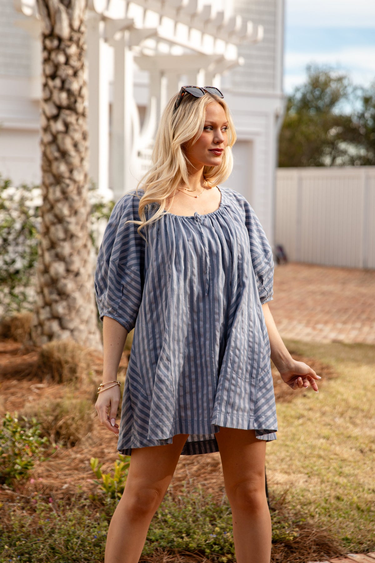 FINAL SALE - Harbor Lines Striped Denim Mini Dress