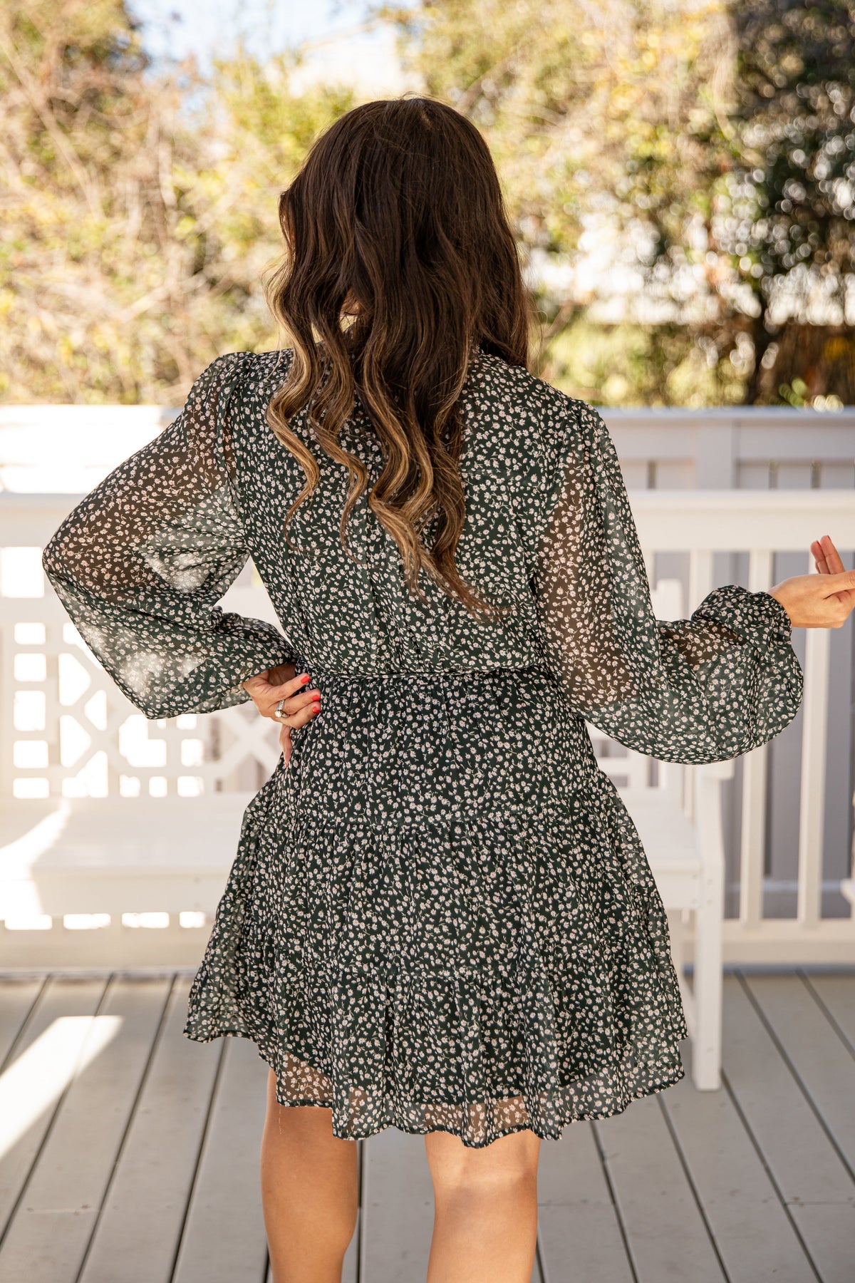 FINAL SALE - Darling Daisy Floral Tiered Green Mini Dress