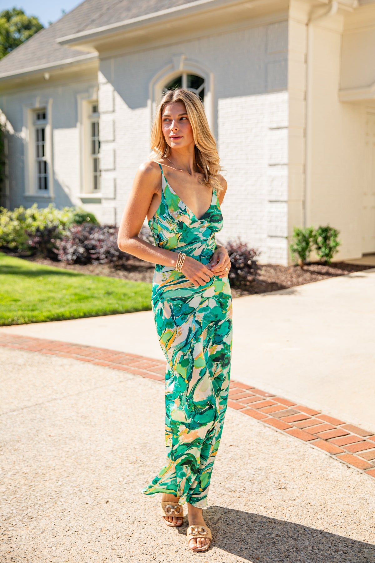 Simply Irresistible Green Tropical Print Maxi Dress