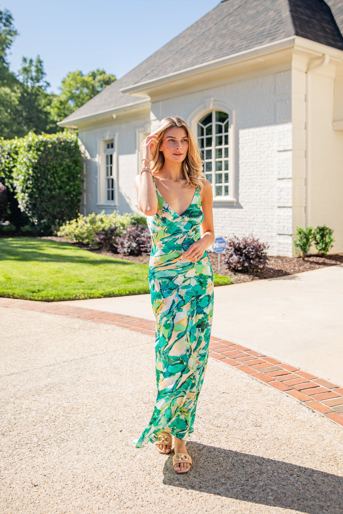 Simply Irresistible Green Tropical Print Maxi Dress