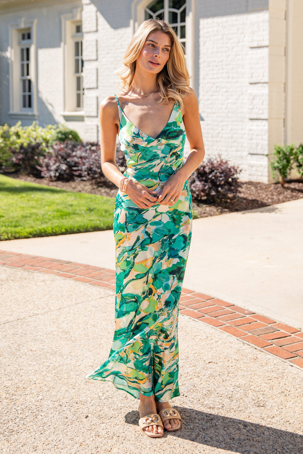 Simply Irresistible Green Tropical Print Maxi Dress