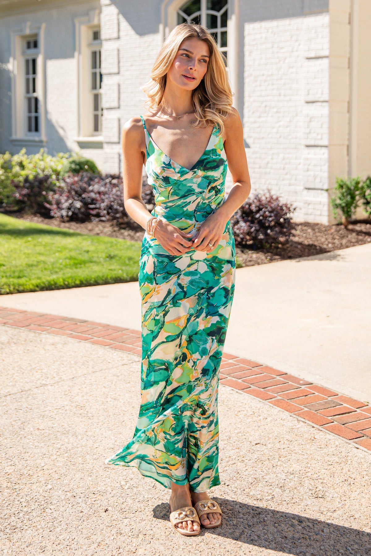 Simply Irresistible Green Tropical Print Maxi Dress