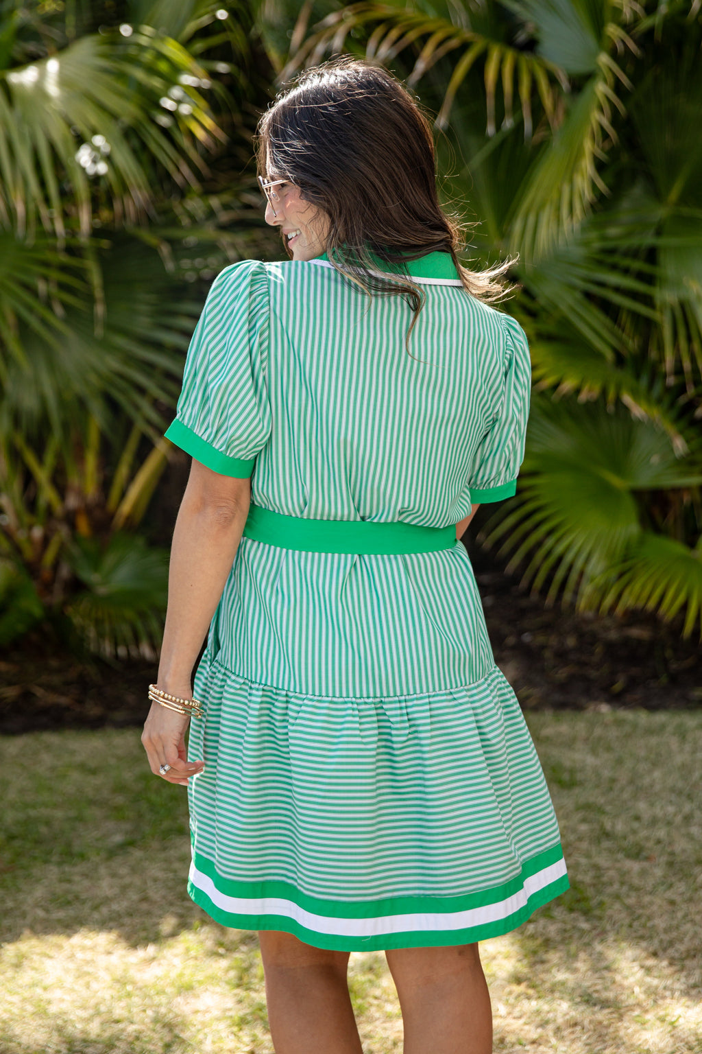 Courtside Chic Green Stripe Mini Dress