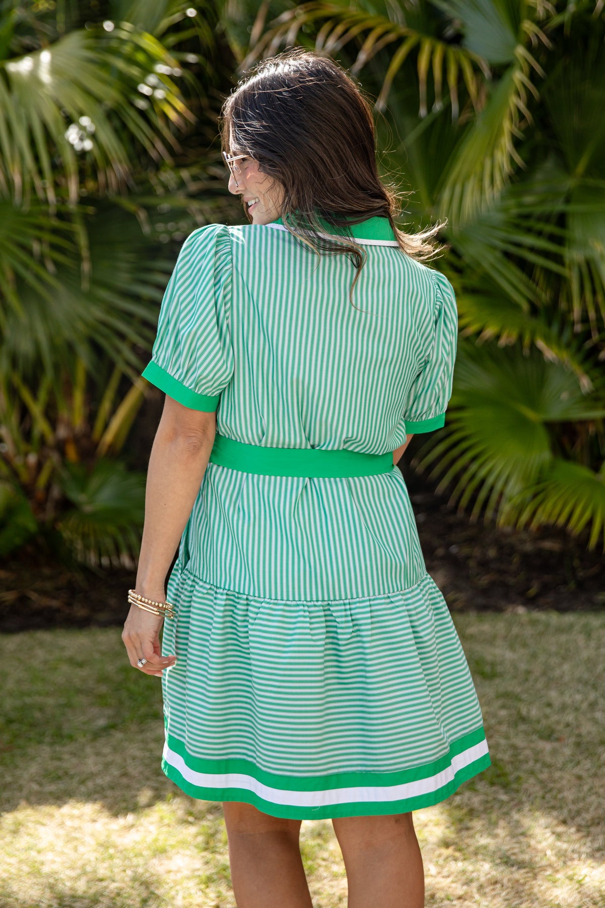 Courtside Chic Green Stripe Mini Dress
