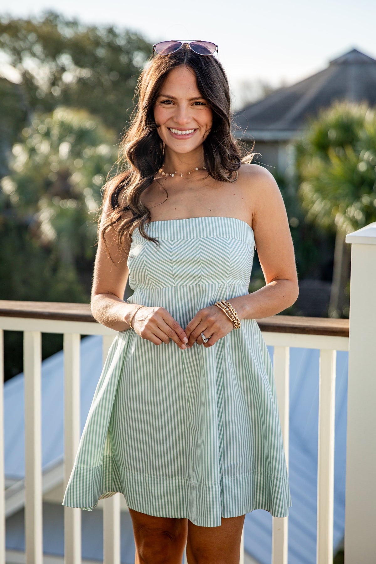 Spring Street Sage Stripe Mini Dress