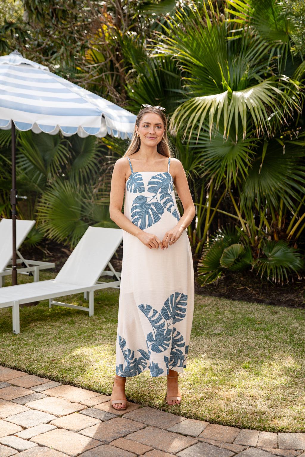 Summer Agenda Leaf Print Ivory Maxi Dress