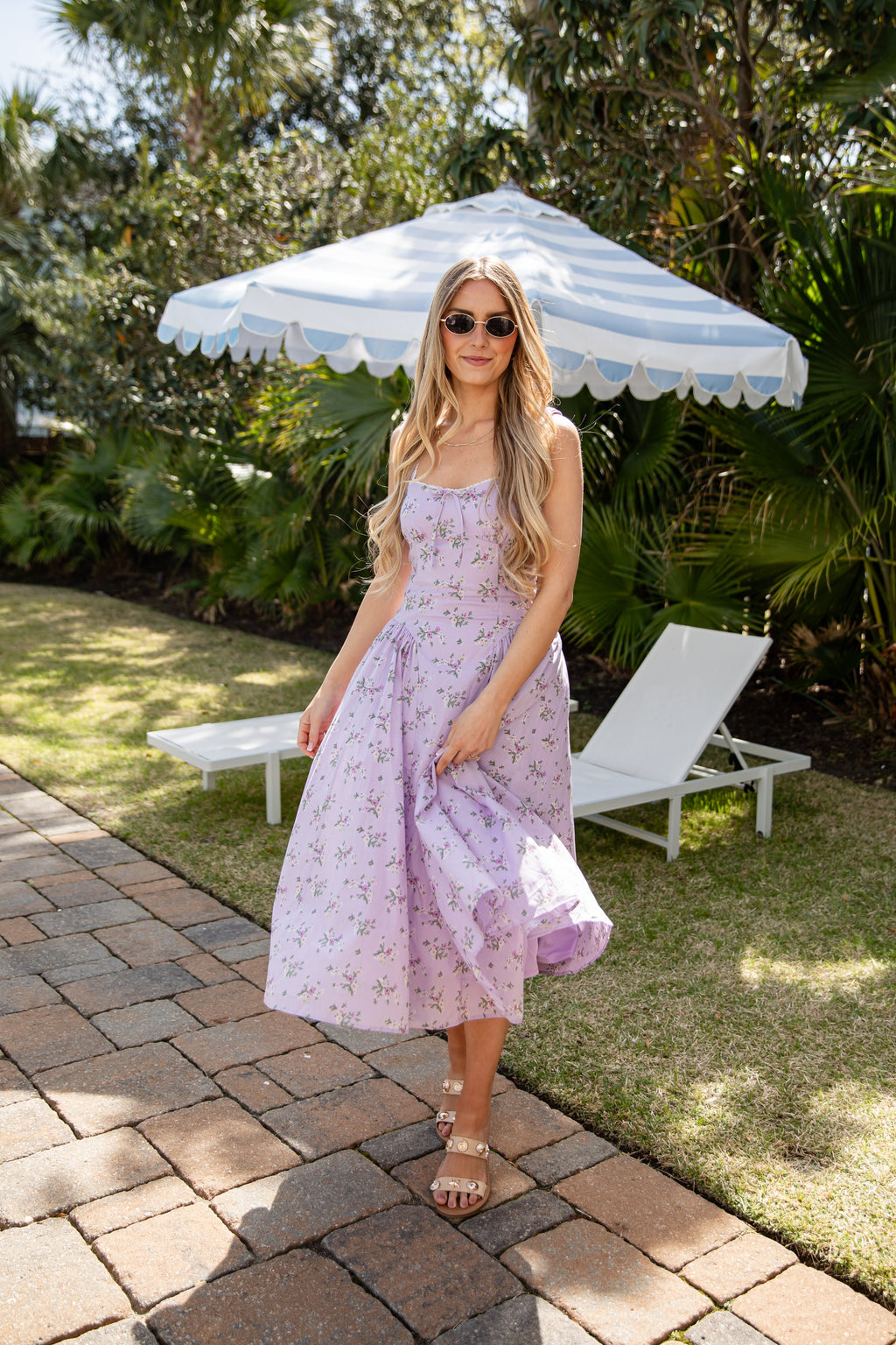 Meadow Bloom Lavender Floral Midi Dress