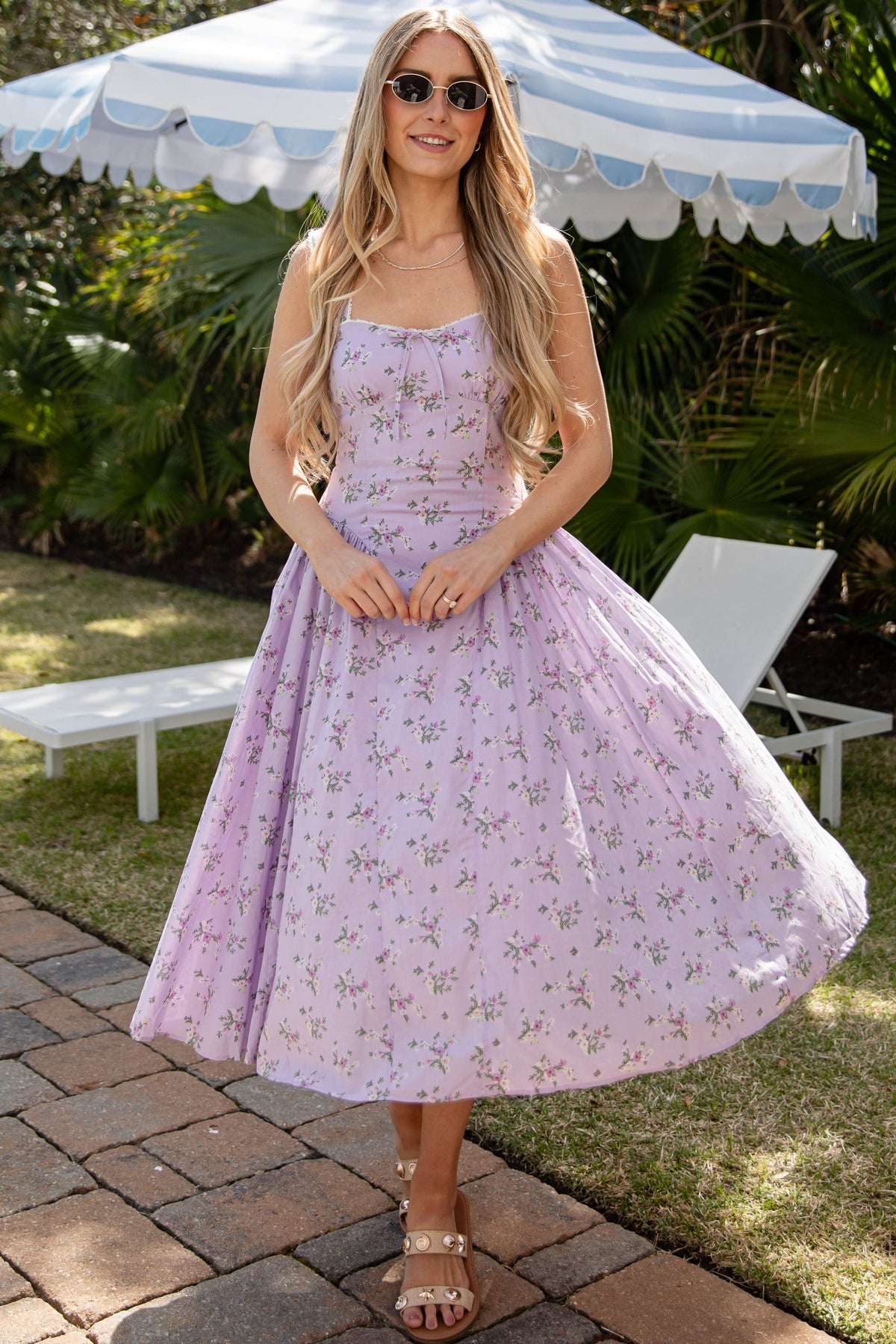 Meadow Bloom Lavender Floral Midi Dress
