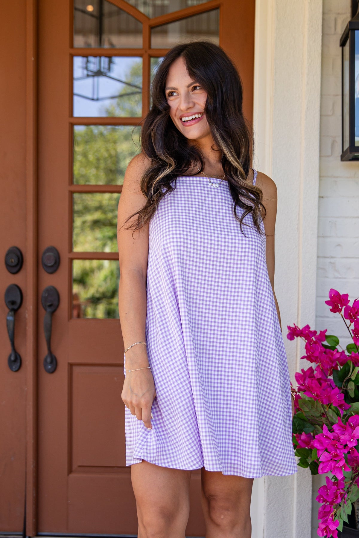 Lavender Picnic Gingham Mini Dress
