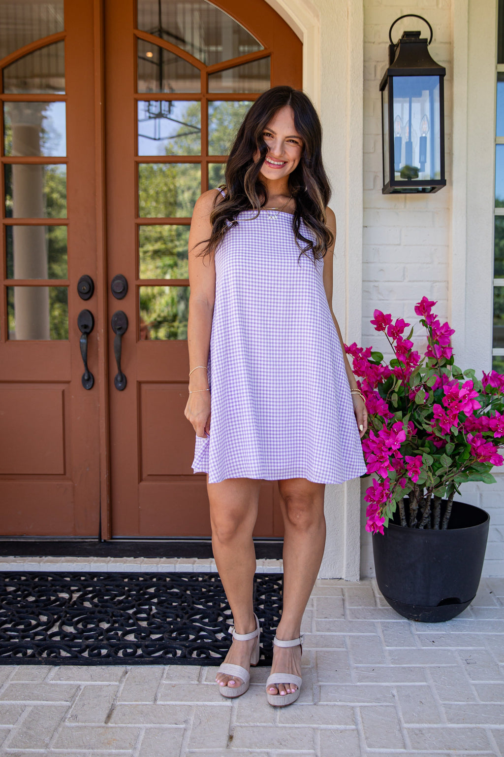 Lavender Picnic Gingham Mini Dress