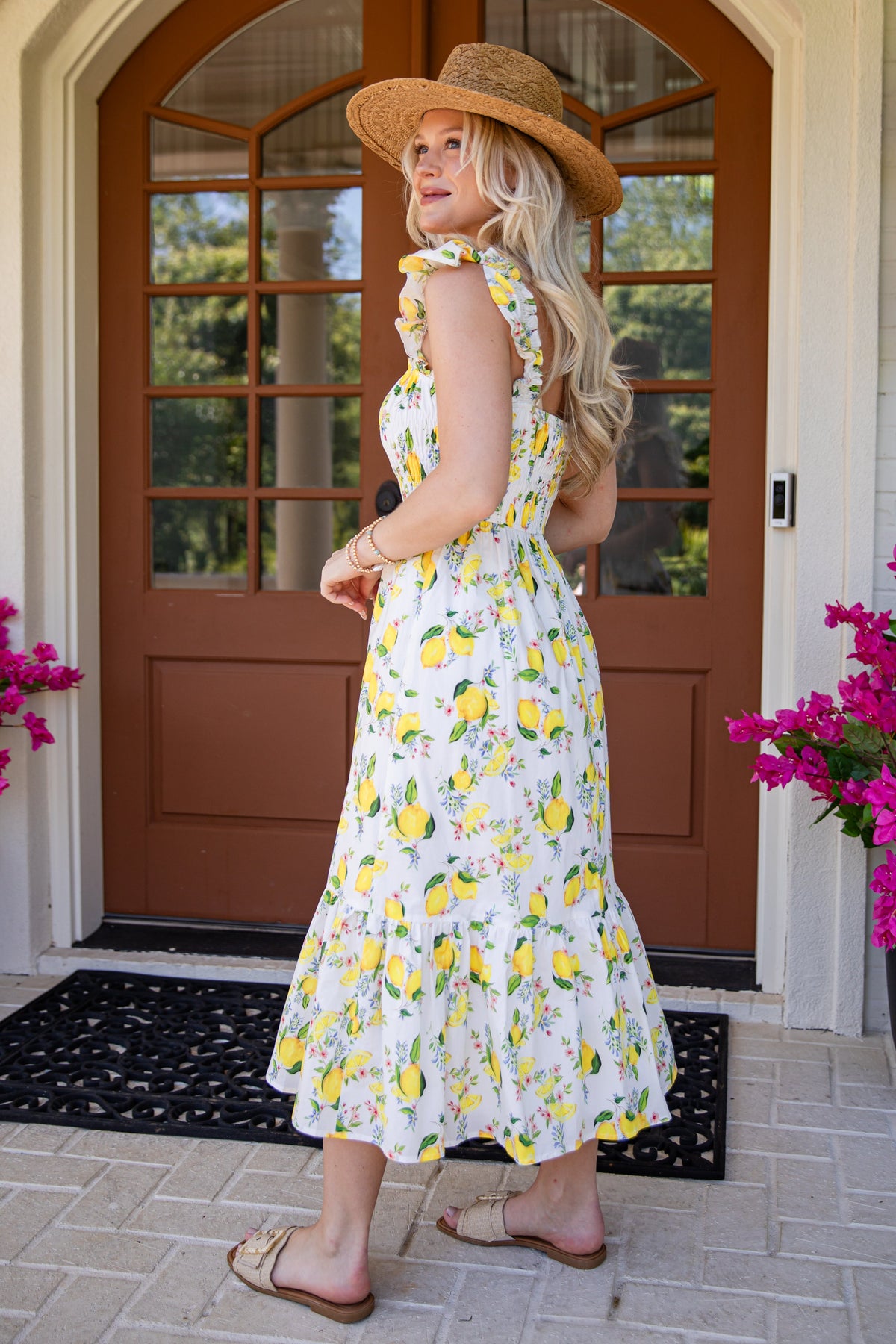 Sunny Days Ahead White Lemon Print Midi Dress