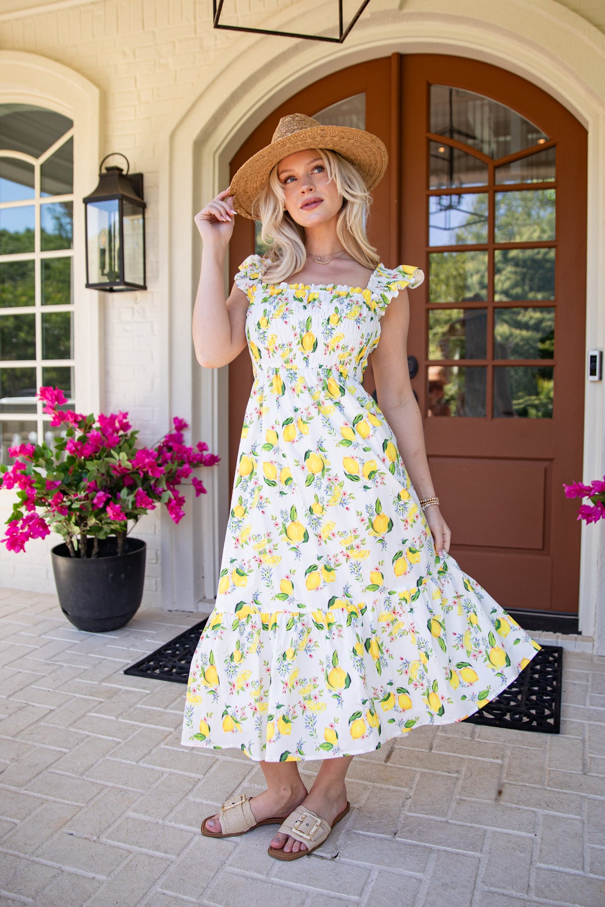 Sunny Days Ahead White Lemon Print Midi Dress