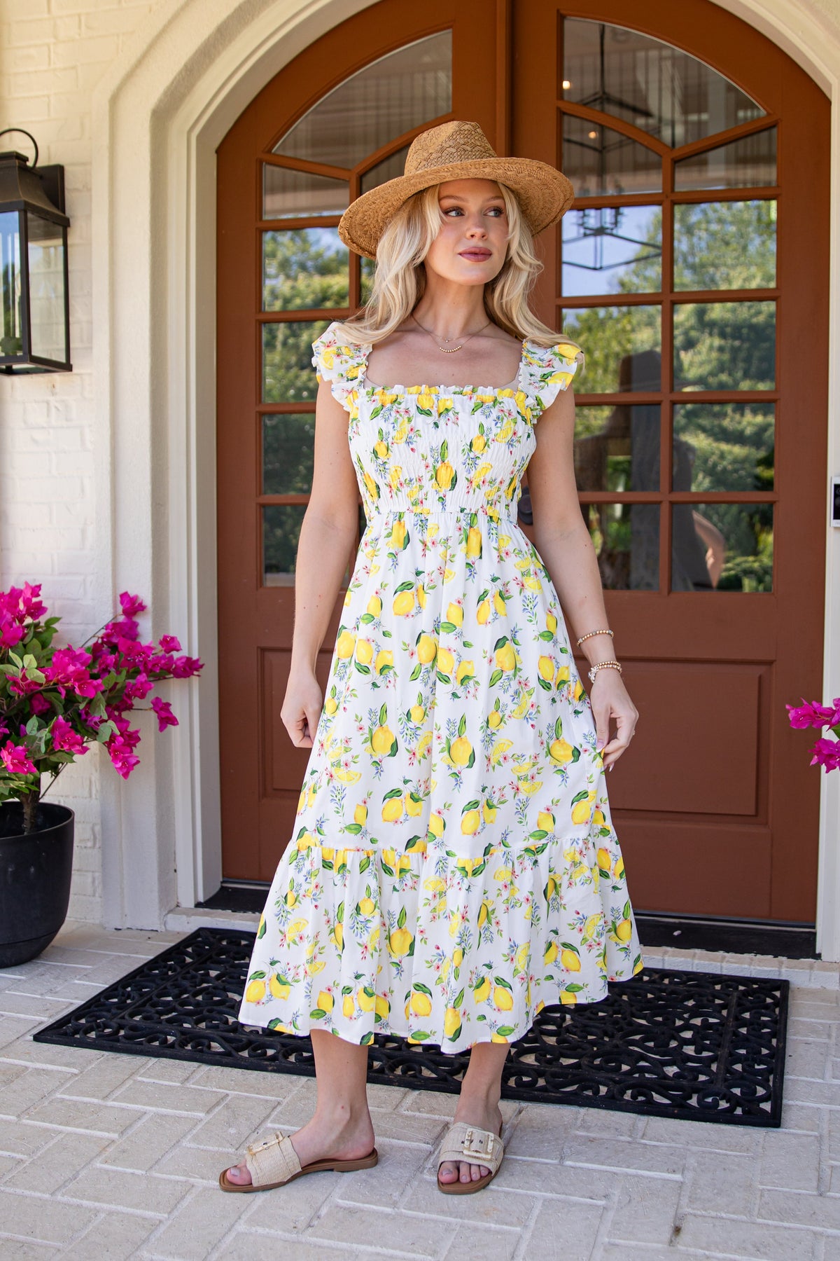 Sunny Days Ahead White Lemon Print Midi Dress