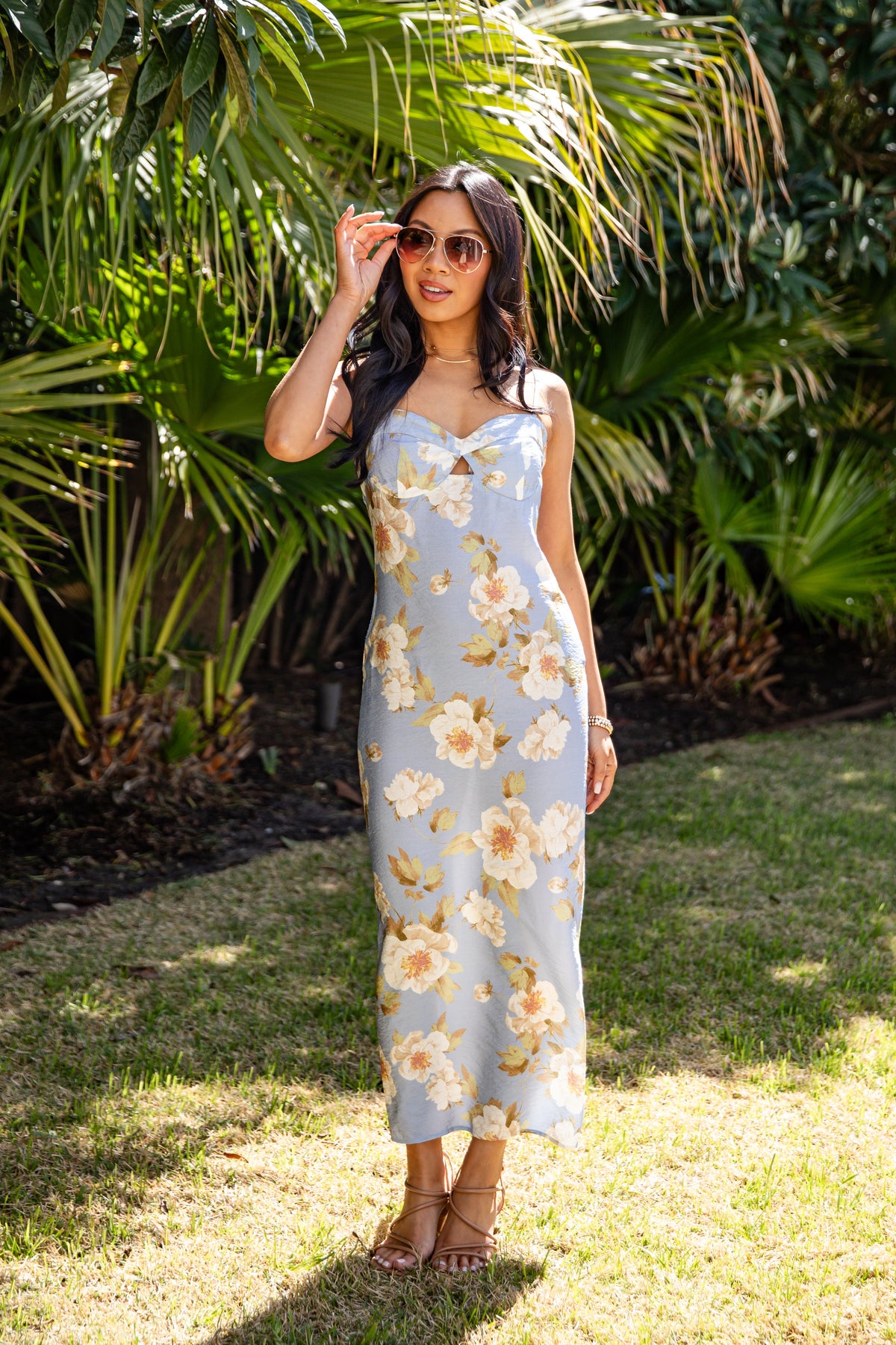 Magnolia Dream Light Blue Floral Maxi Dress