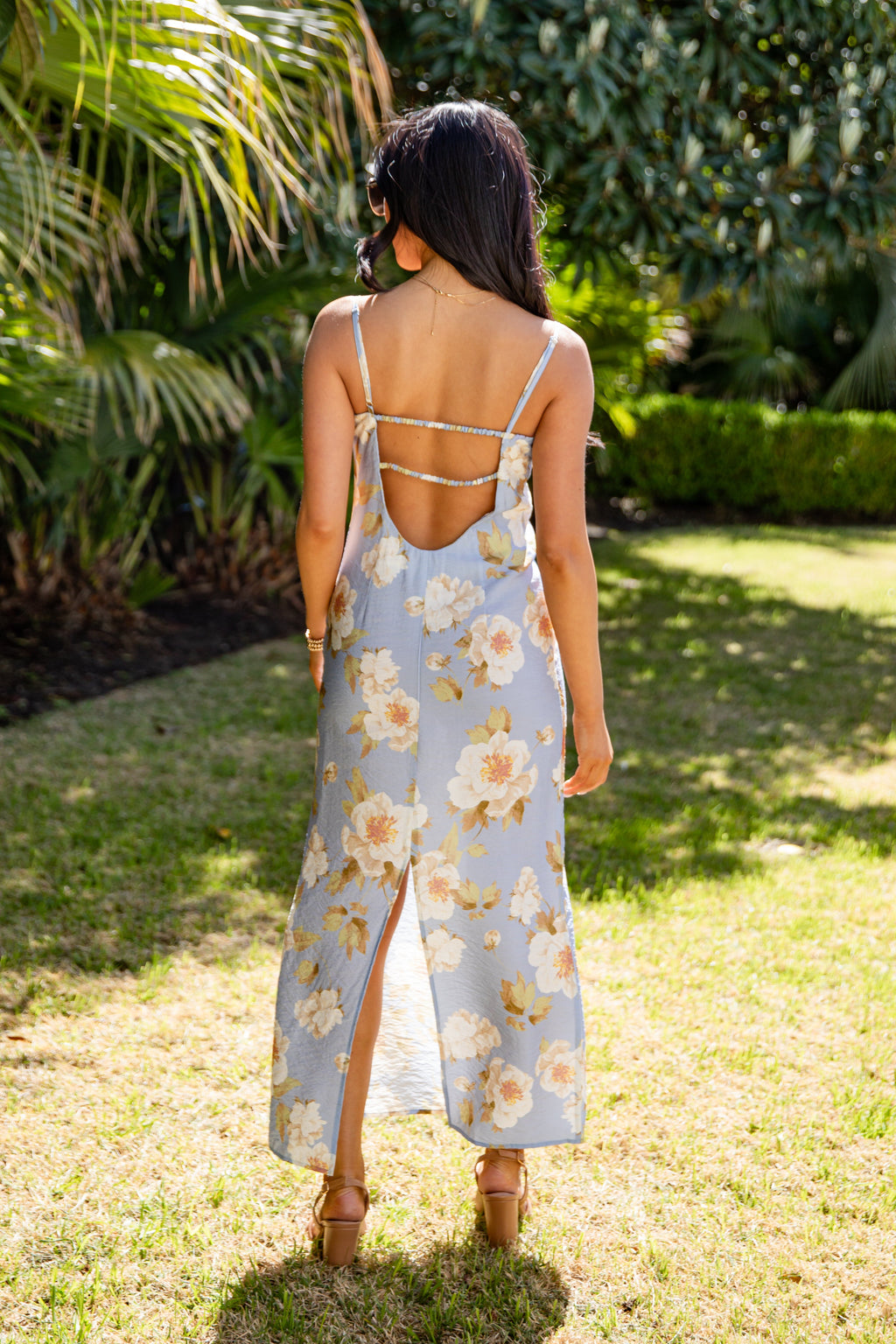 Magnolia Dream Light Blue Floral Maxi Dress